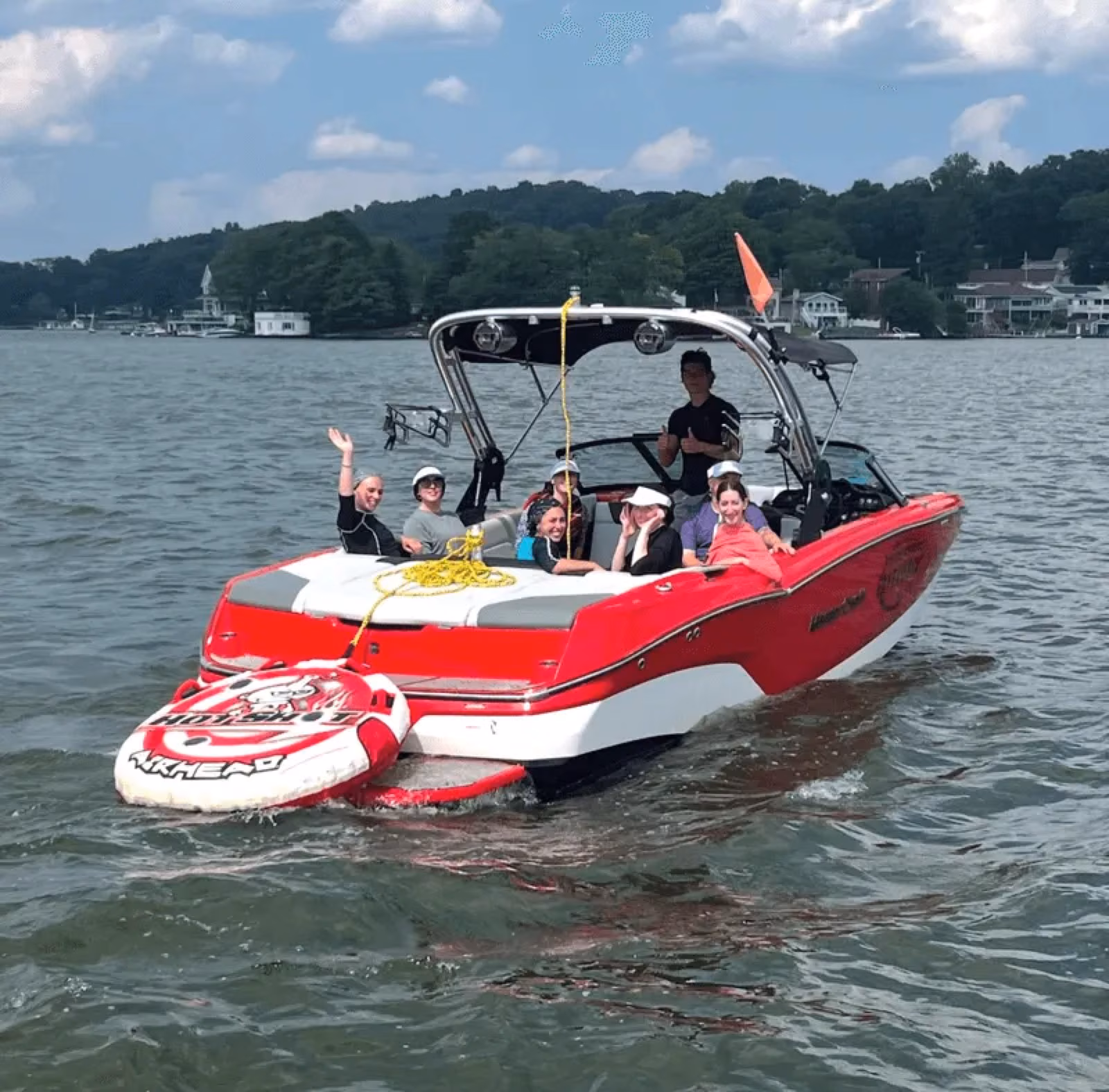 Crew hanging on the boat
