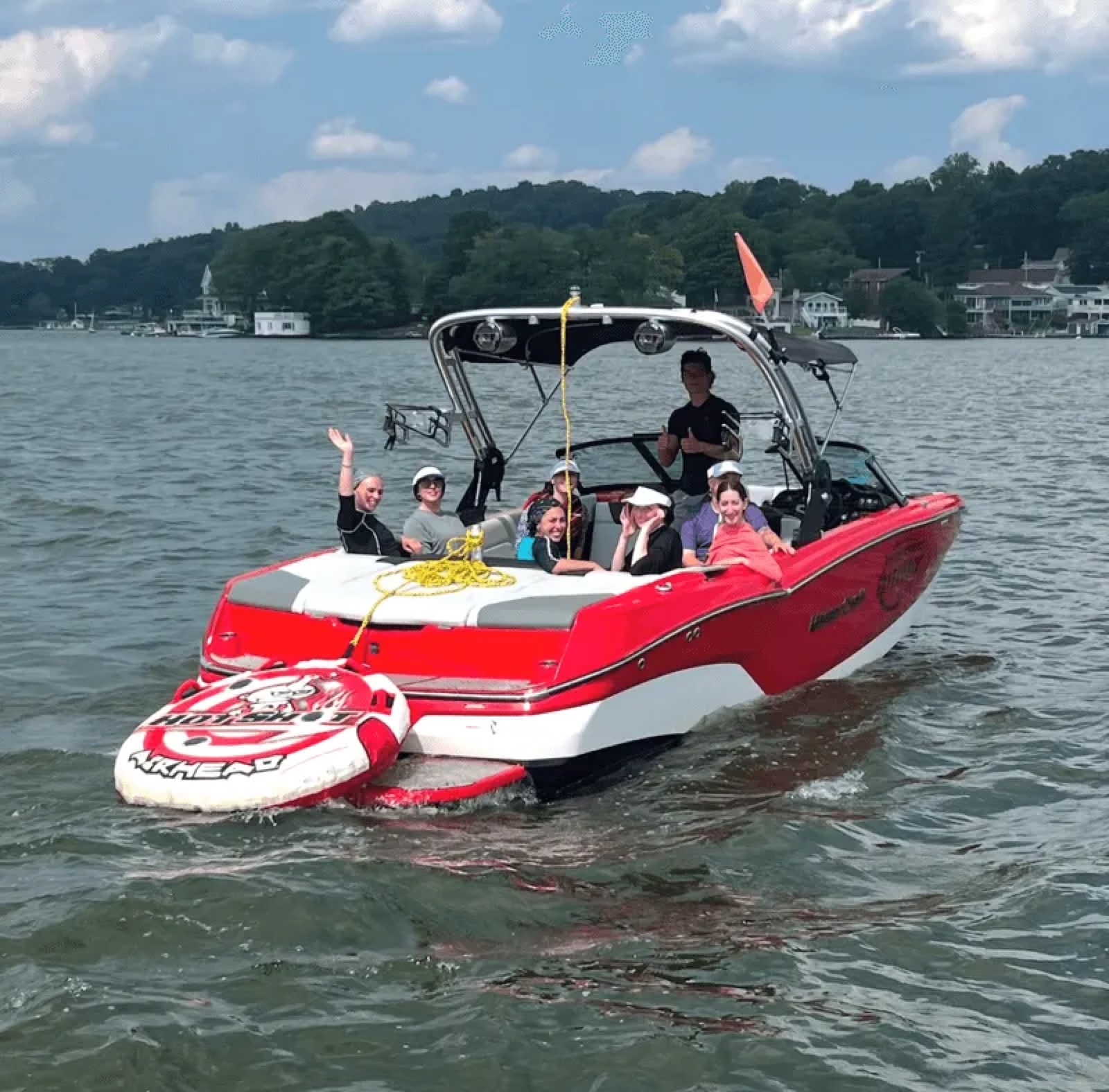 Crew hanging on the boat