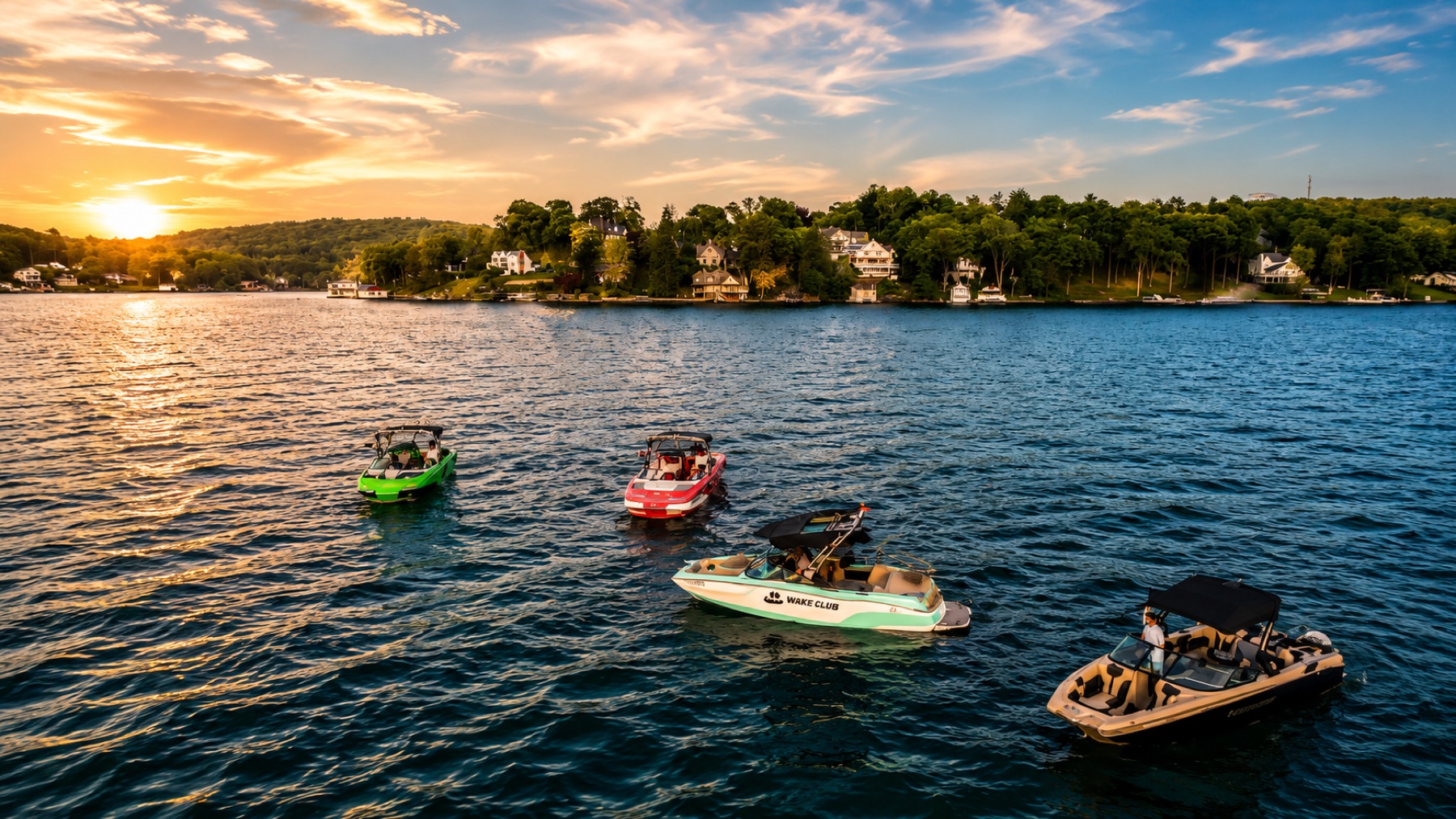 Wakesurfing at sunset