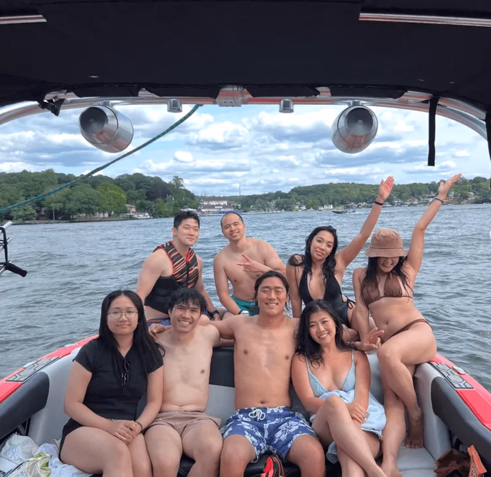 Friends celebrating on the boat
