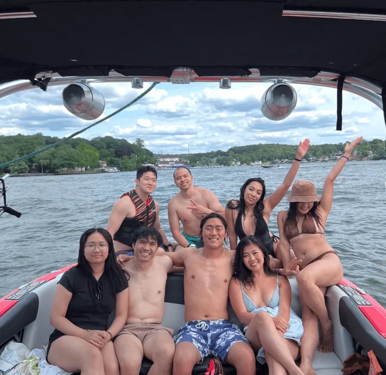 Friends celebrating on the boat