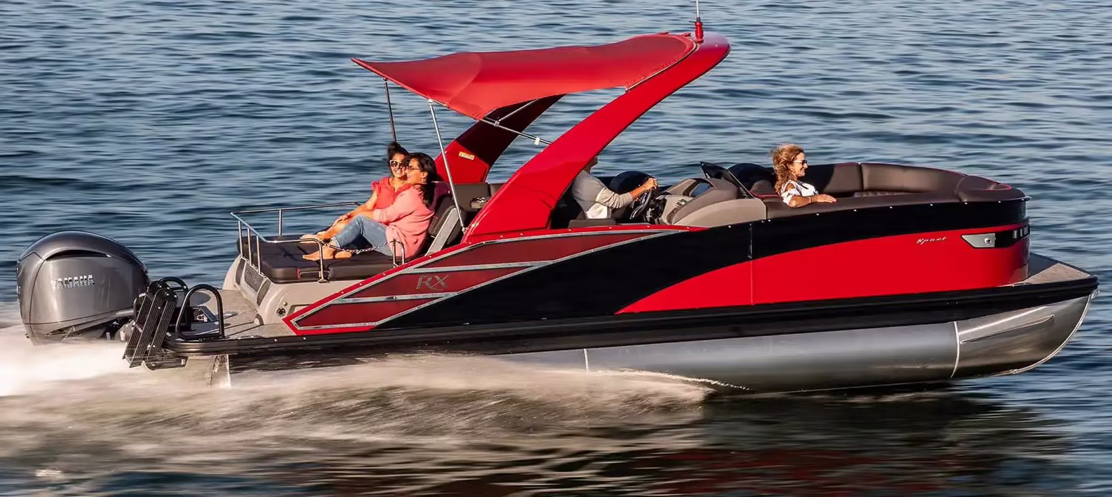 Pontoon cruising the lake