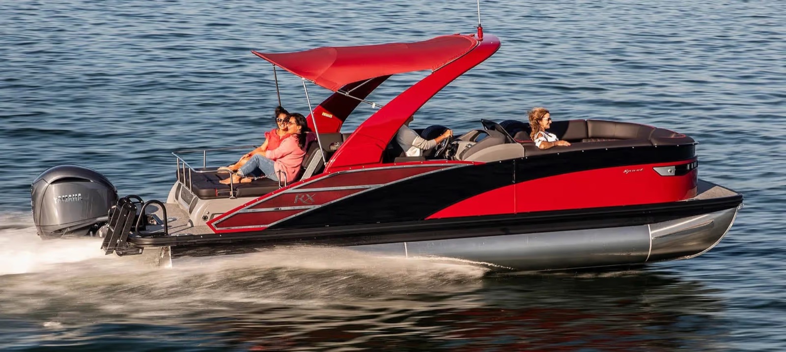 Pontoon cruising the lake