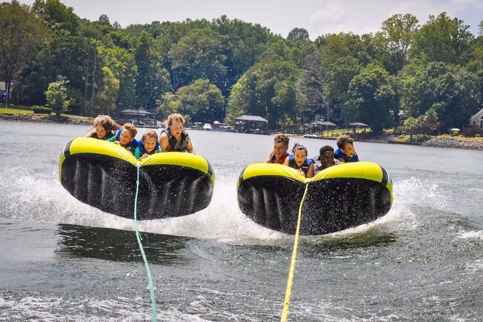 Kids tubing on the lake