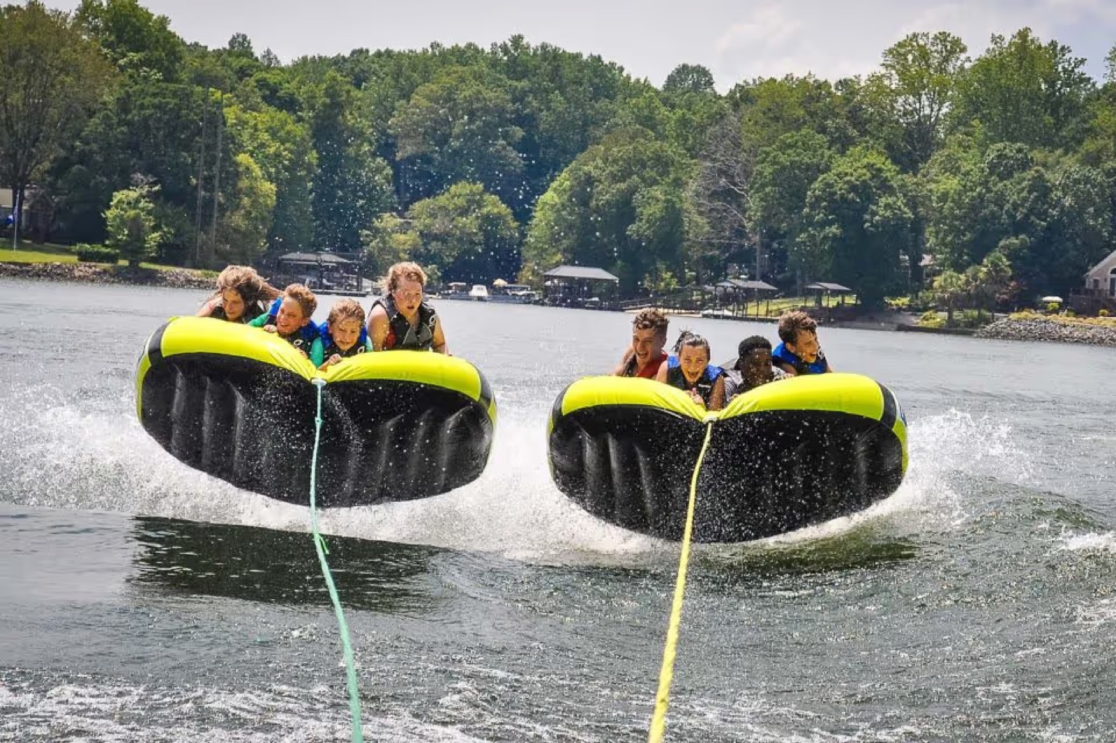 Kids tubing on the lake